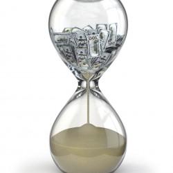 Time is money. Inflation. Hourglass and dollar. 3d